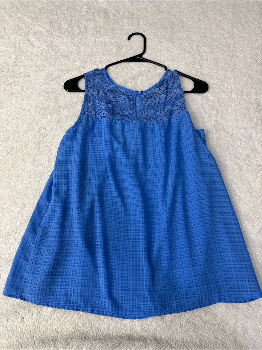 AB Studio Royal Blue Sleeveless Lace Yoke Tank Top